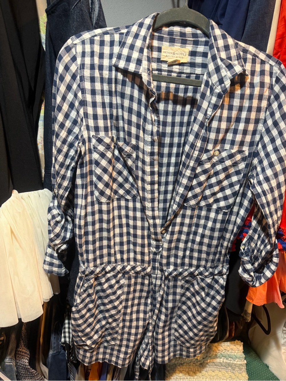 Ralph Lauren Blue and White Gingham Shirt Jacket